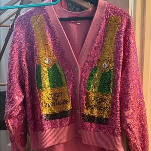 QUEEN OF SPARKLES Pink Sequin Champagne Cardigan